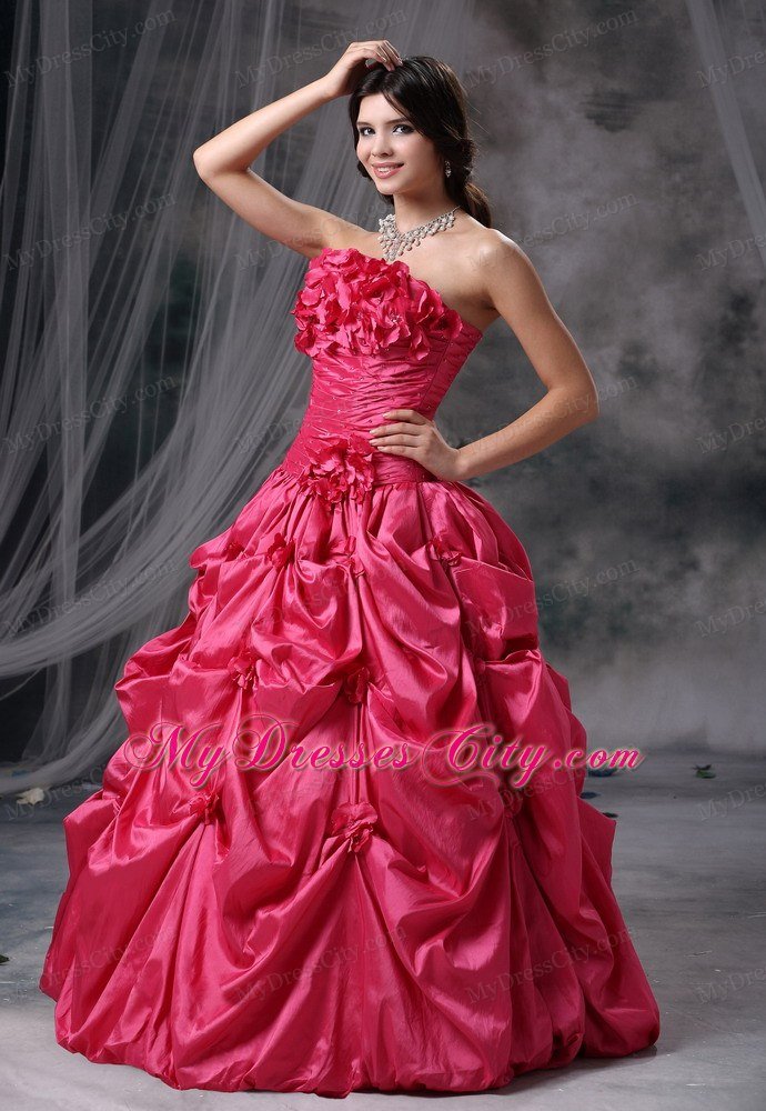 Hand Flower and Pick-ups Quinceanera dress for Prom Coral Red