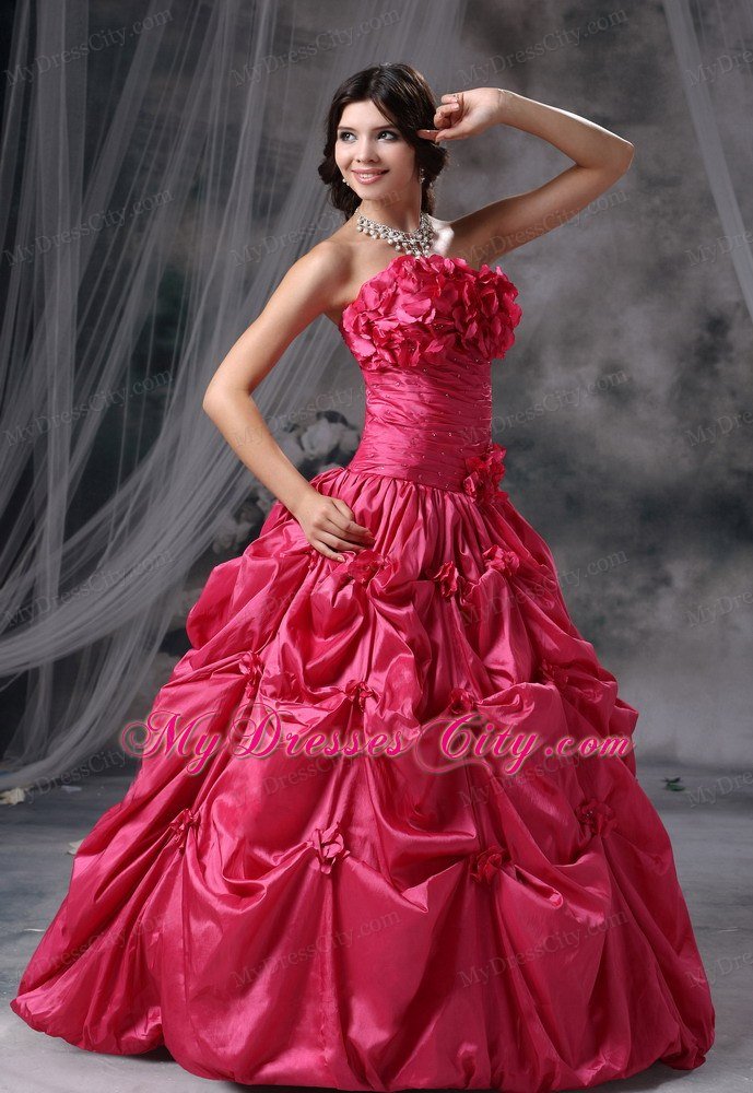 Hand Flower and Pick-ups Quinceanera dress for Prom Coral Red