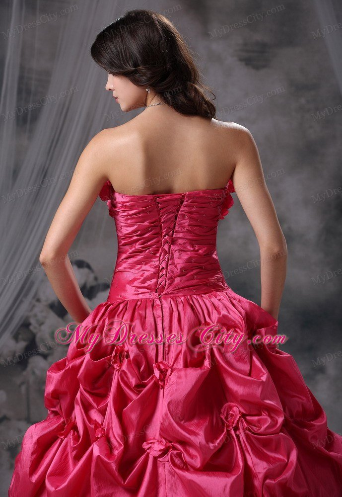 Hand Flower and Pick-ups Quinceanera dress for Prom Coral Red