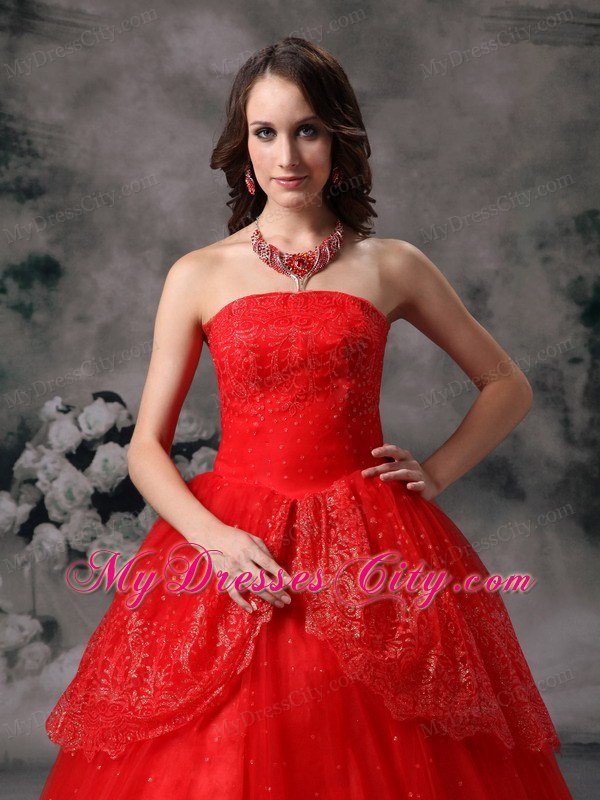 Red Strapless Quinceanera Dress for Prom Sequin Floor-length