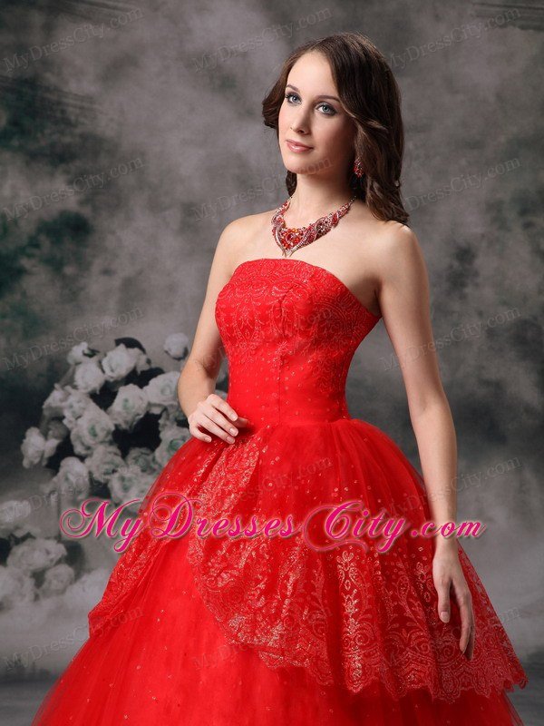 Red Strapless Quinceanera Dress for Prom Sequin Floor-length