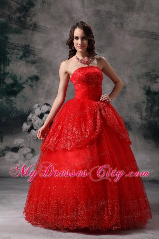 Red Strapless Quinceanera Dress for Prom Sequin Floor-length