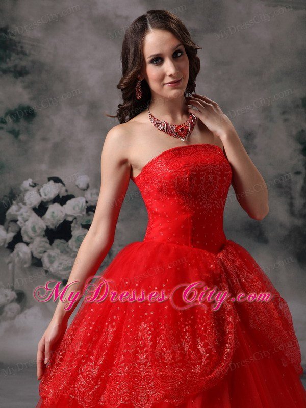 Red Strapless Quinceanera Dress for Prom Sequin Floor-length