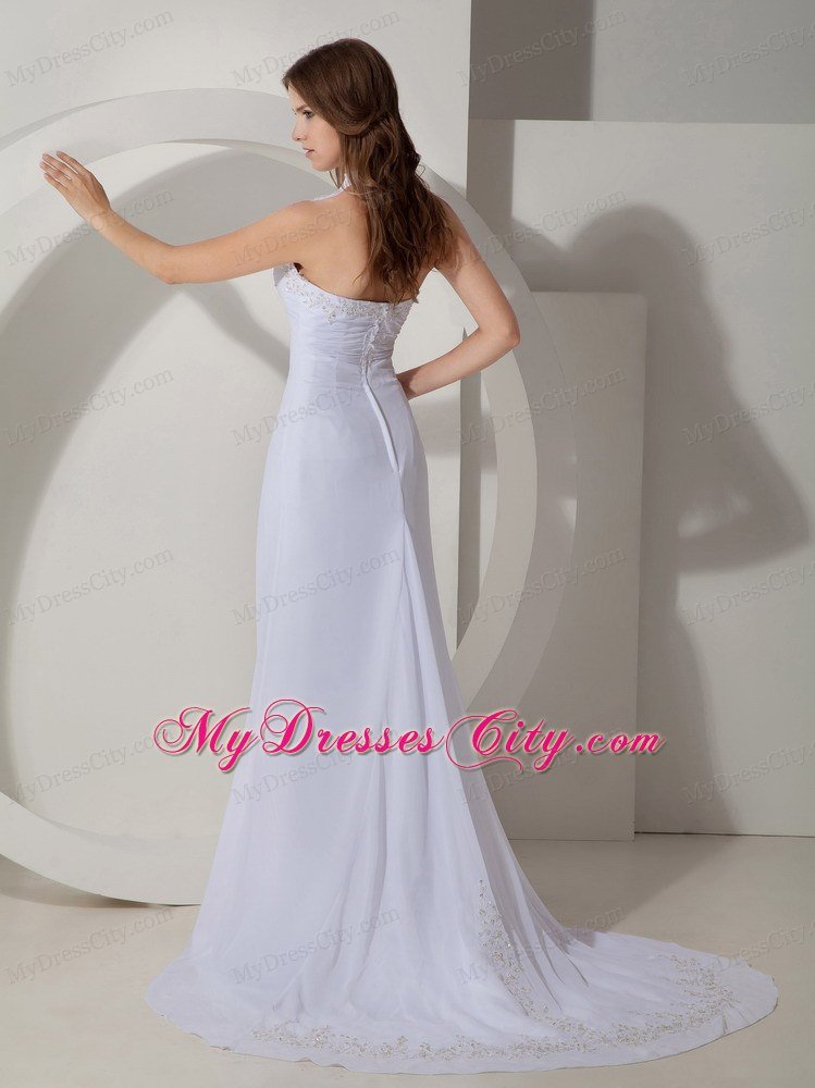 Halter Beaded Court Train Chiffon 2013 White Prom Dresses