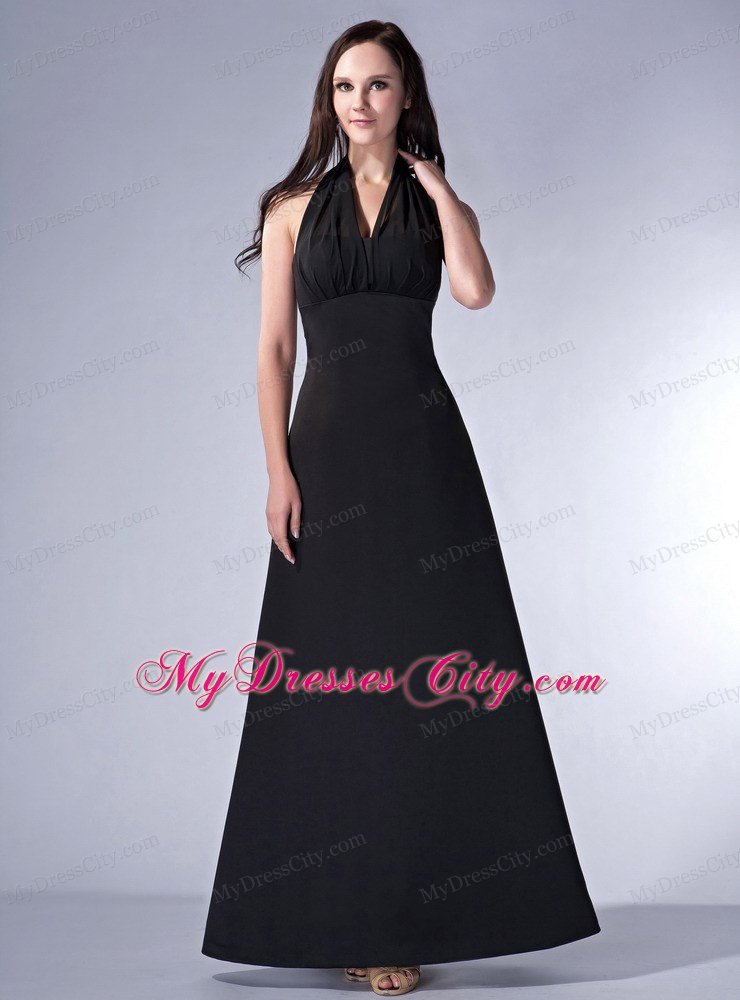 Simple Ankle-length Halter Chiffon and Satin Prom Dresses for Women