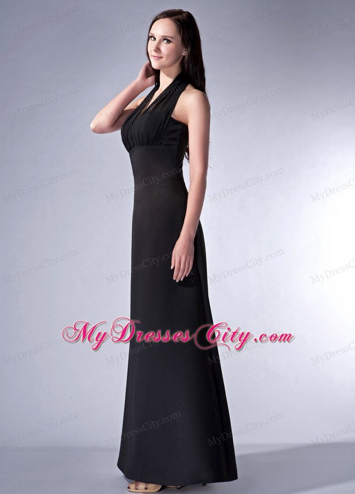 Simple Ankle-length Halter Chiffon and Satin Prom Dresses for Women