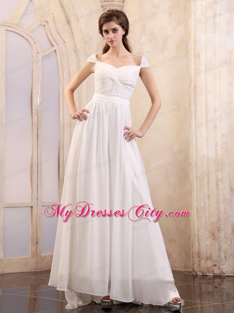 Chiffon Empire Ruching Square 2013 Prom Dresses With Cap Sleeves