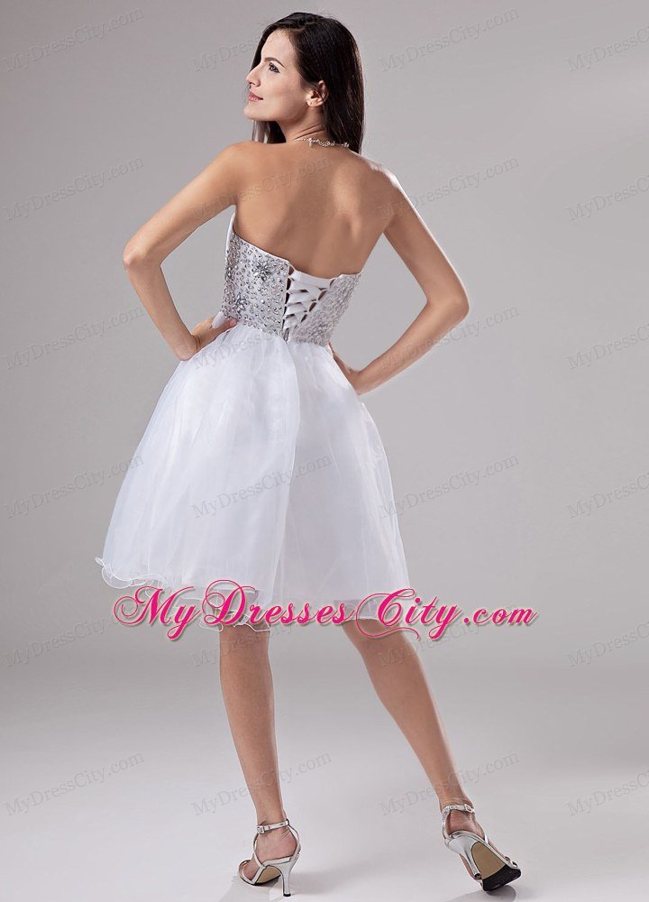 Sweetheart Ruching Beaded Organza Short Prom Dress for Girls