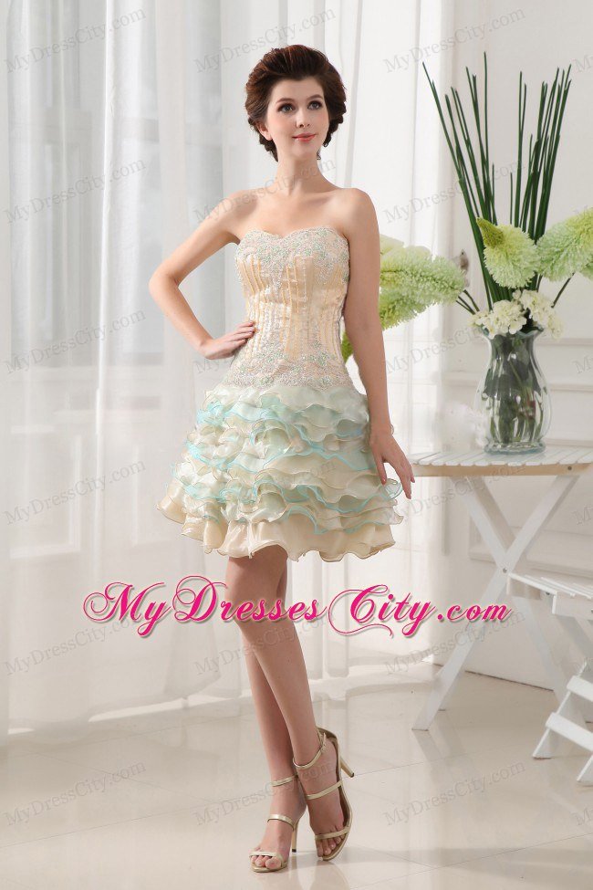 Beaded Sweetheart Ruffled Layers For 2013 Short Prom Dress