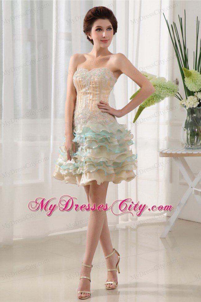 Beaded Sweetheart Ruffled Layers For 2013 Short Prom Dress