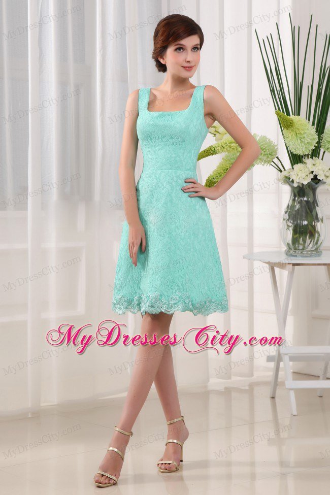 Square Neck A-Line Lace Apple Green 2013 Prom Dress for Girls