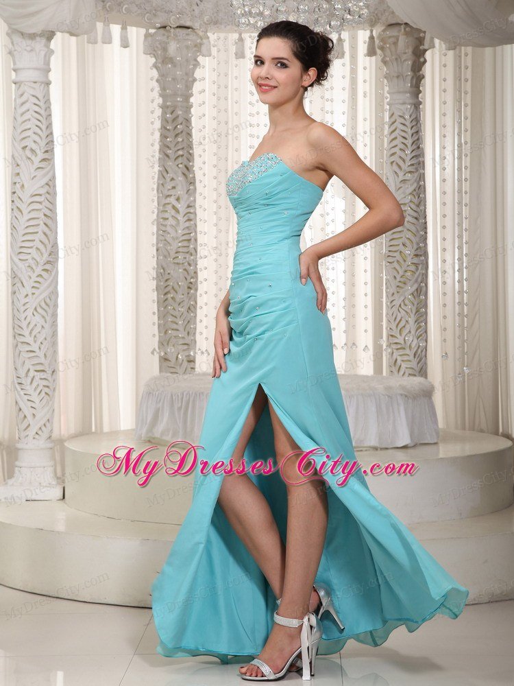 Light Blue Empire Chiffon Beading Prom Dress with Silt