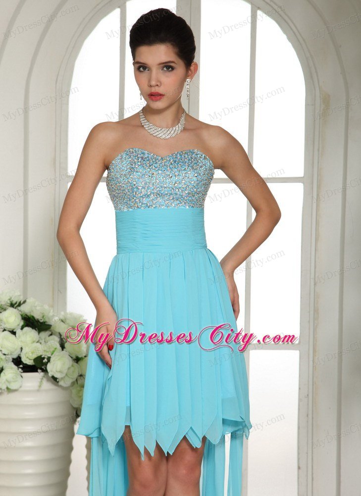 Aqua Blue Beaded Sweetheart 2013 High-low Prom Dress