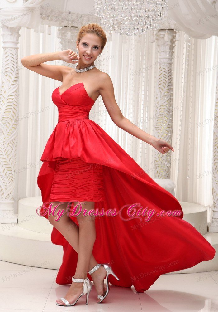 Red High-low Taffeta and Chiffon Prom Dress with Ruffles