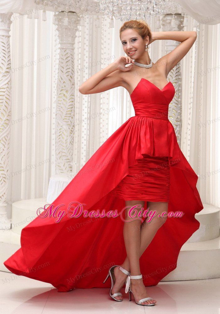 Red High-low Taffeta and Chiffon Prom Dress with Ruffles