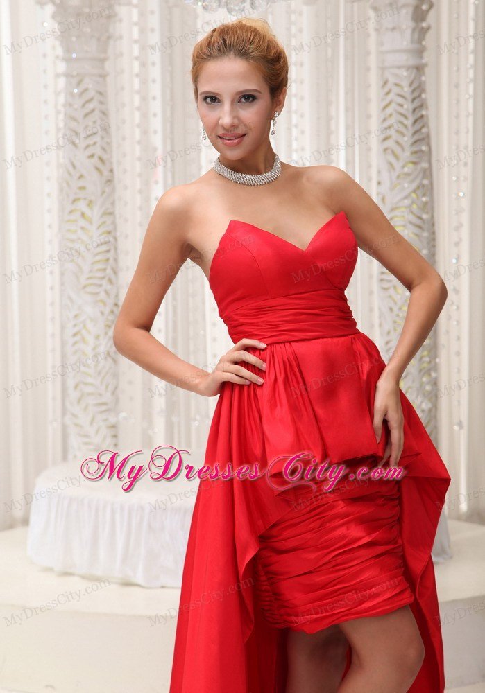 Red High-low Taffeta and Chiffon Prom Dress with Ruffles