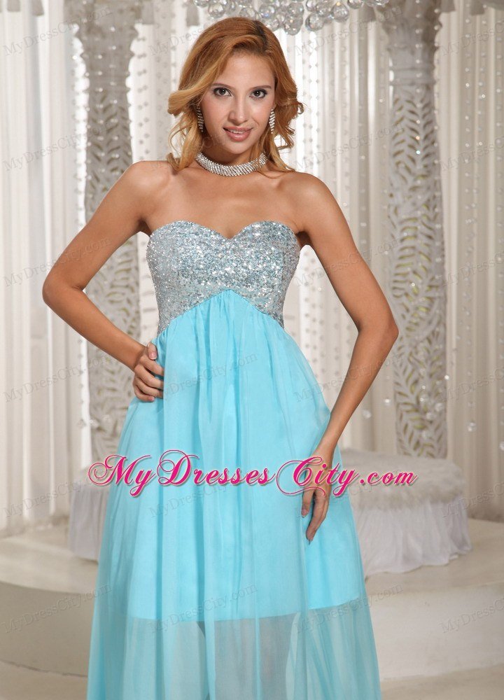 Aqua Blue Custom Made Beaded Prom Dress With Sweetheart