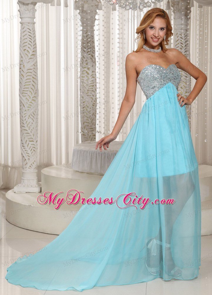 Aqua Blue Custom Made Beaded Prom Dress With Sweetheart