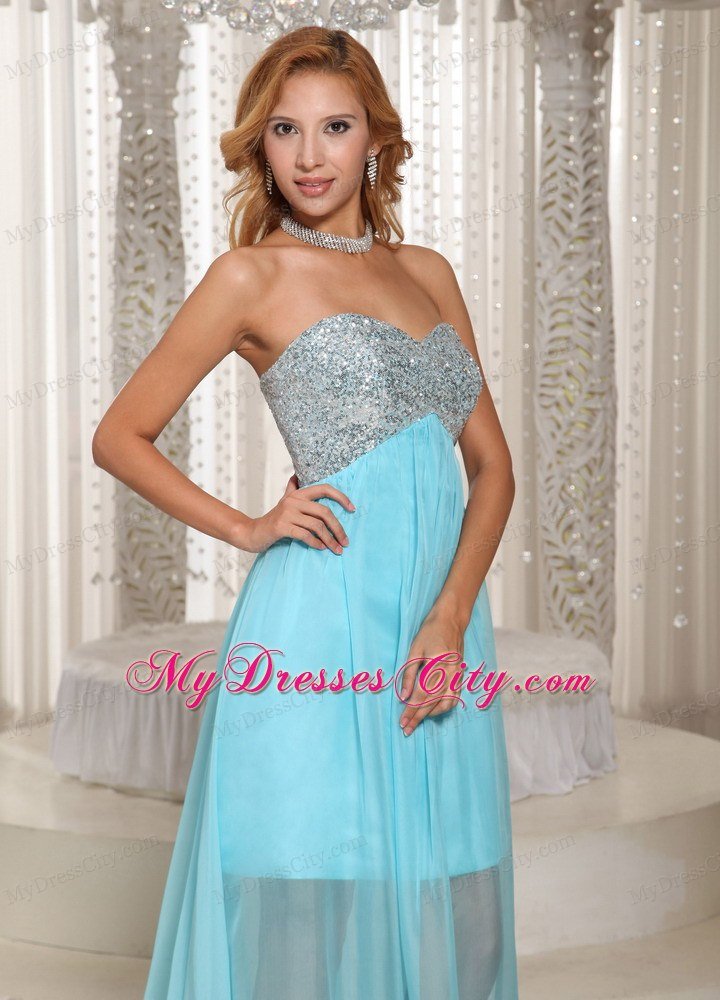 Aqua Blue Custom Made Beaded Prom Dress With Sweetheart