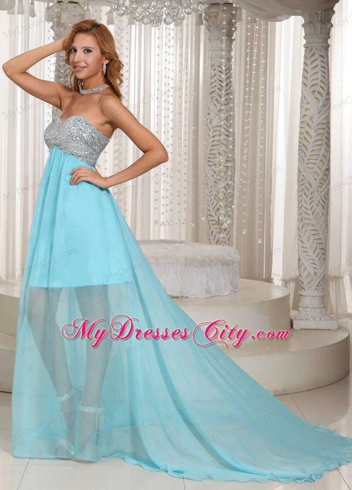 Aqua Blue Custom Made Beaded Prom Dress With Sweetheart