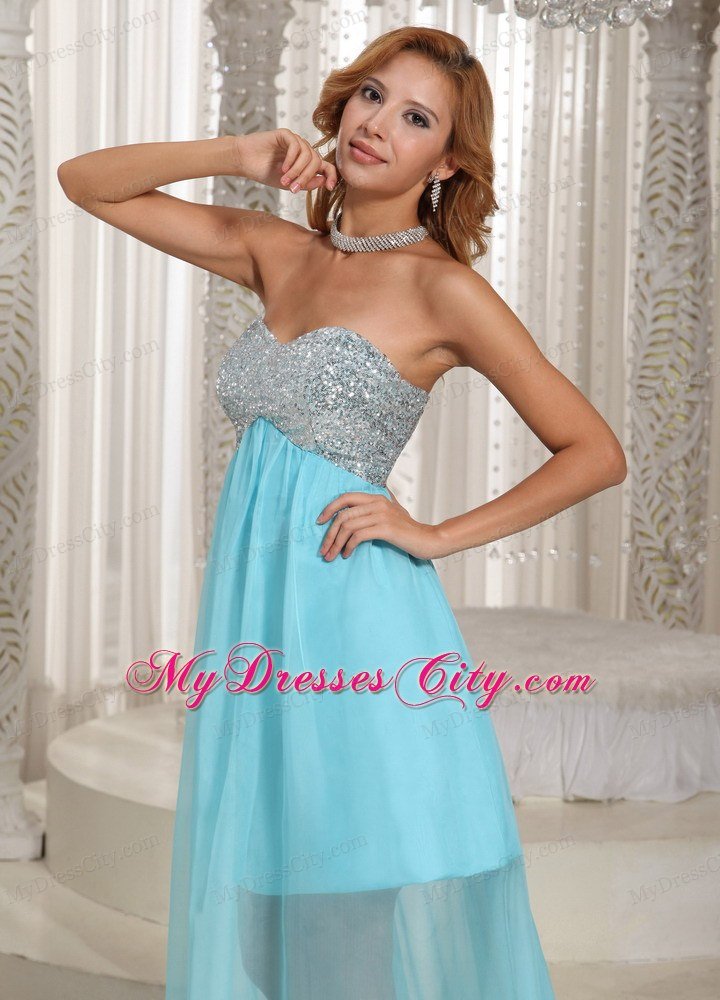 Aqua Blue Custom Made Beaded Prom Dress With Sweetheart