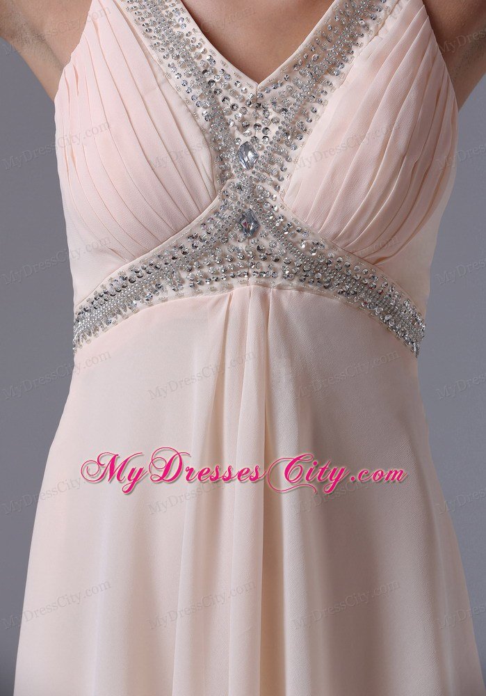 Lovely Cream Colored V-neck 2013 Prom Dress With Beading