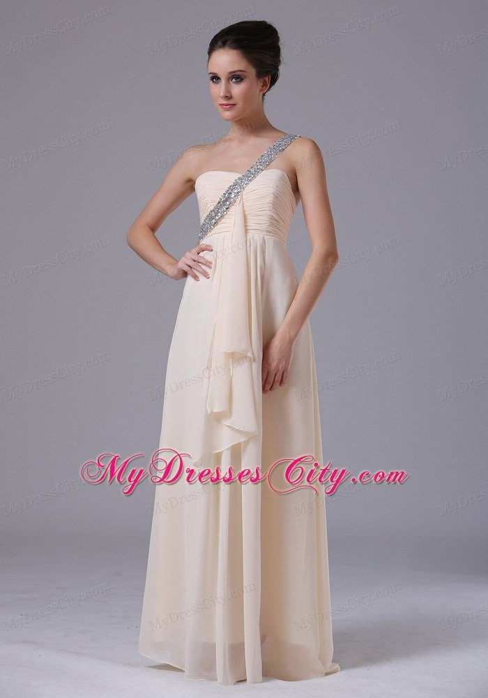 One Shoulder Cream Empire Chiffon Prom Dress for Women