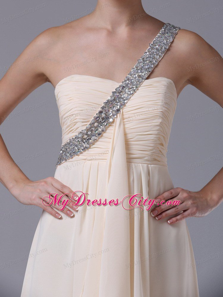 One Shoulder Cream Empire Chiffon Prom Dress for Women