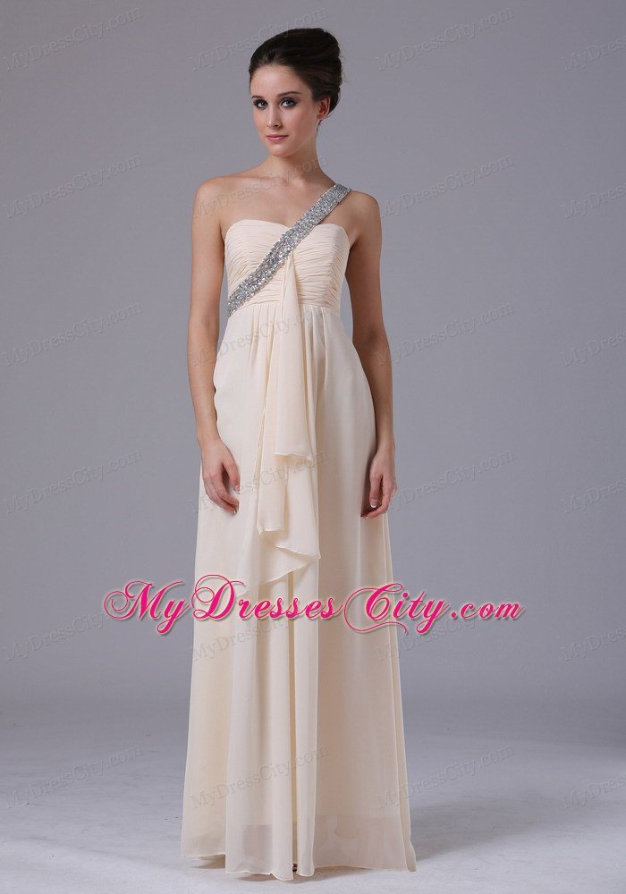 One Shoulder Cream Empire Chiffon Prom Dress for Women