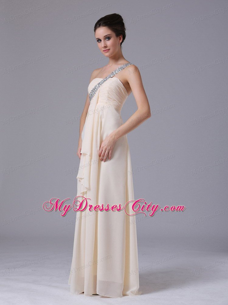 One Shoulder Cream Empire Chiffon Prom Dress for Women