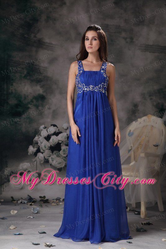 Royal Blue Straps Beading Chiffon Prom Dress For Girls