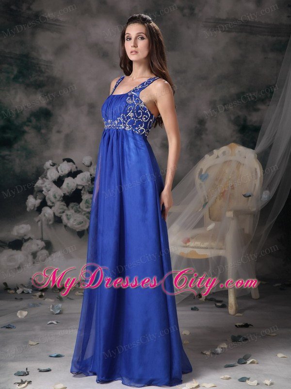 Royal Blue Straps Beading Chiffon Prom Dress For Girls