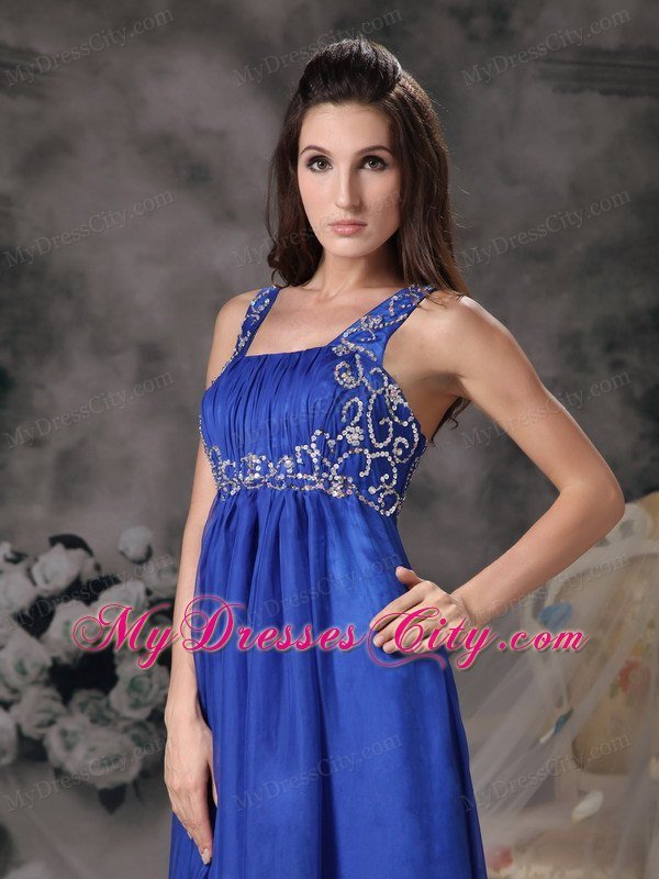 Royal Blue Straps Beading Chiffon Prom Dress For Girls