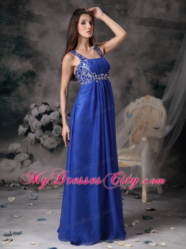 Royal Blue Straps Beading Chiffon Prom Dress For Girls