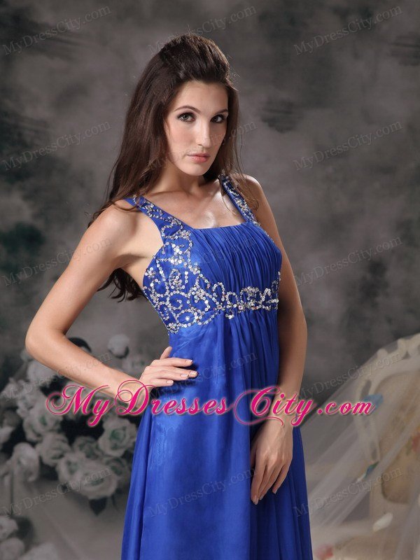 Royal Blue Straps Beading Chiffon Prom Dress For Girls