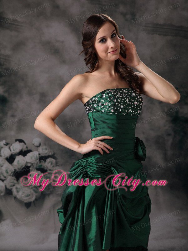 Unique Strapless High-low Green Prom Dress with Beading