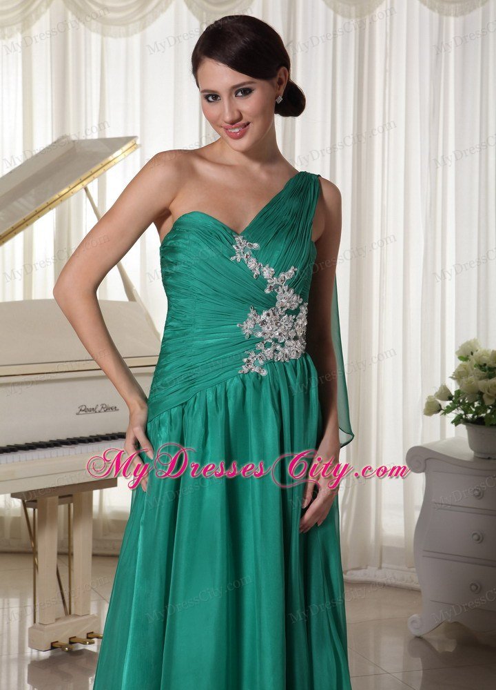 Turquoise One Shoulder Ruched Prom Dress with Side Zipper