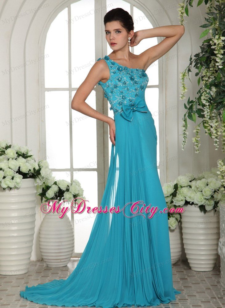 2013 Baby Blue Appliques Prom Gowns With One Shoulder