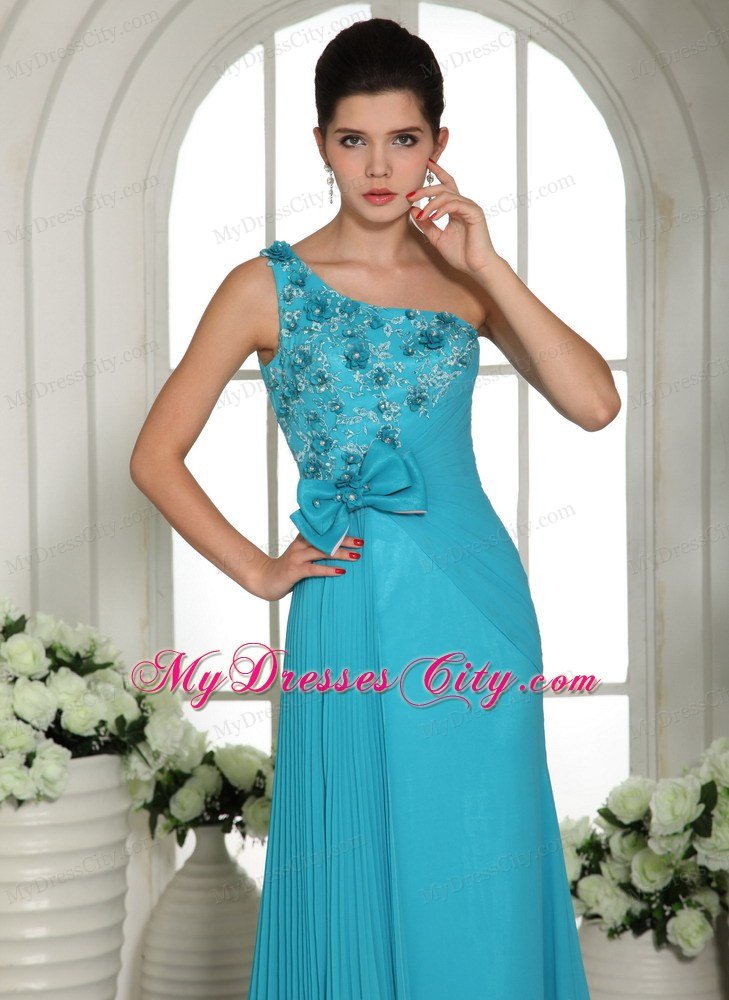 2013 Baby Blue Appliques Prom Gowns With One Shoulder