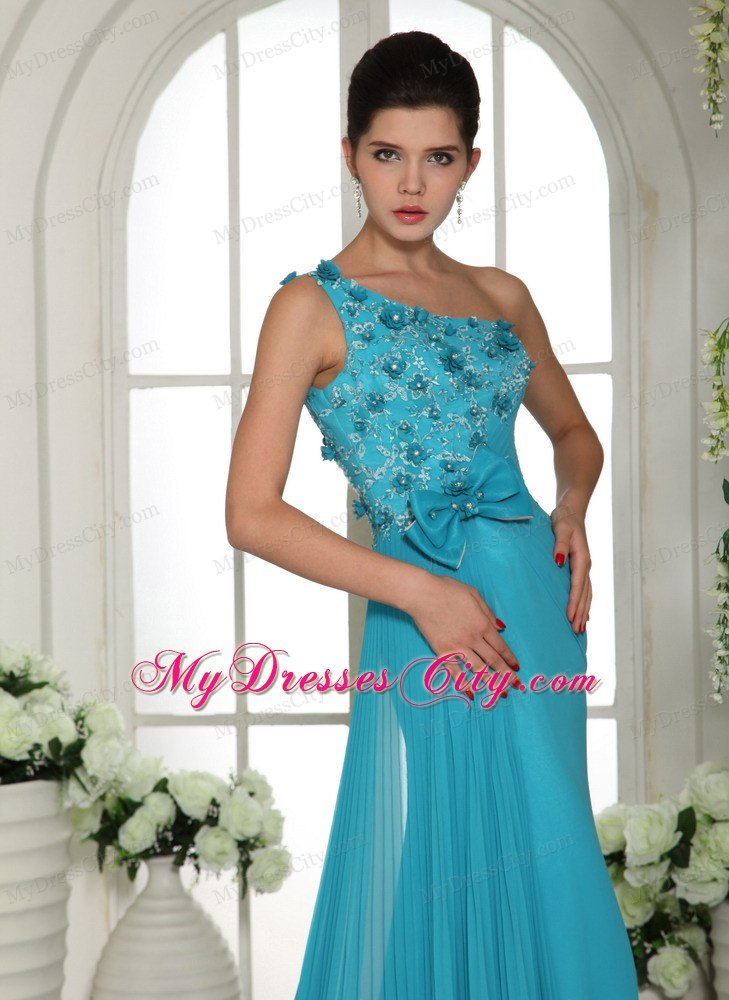 2013 Baby Blue Appliques Prom Gowns With One Shoulder