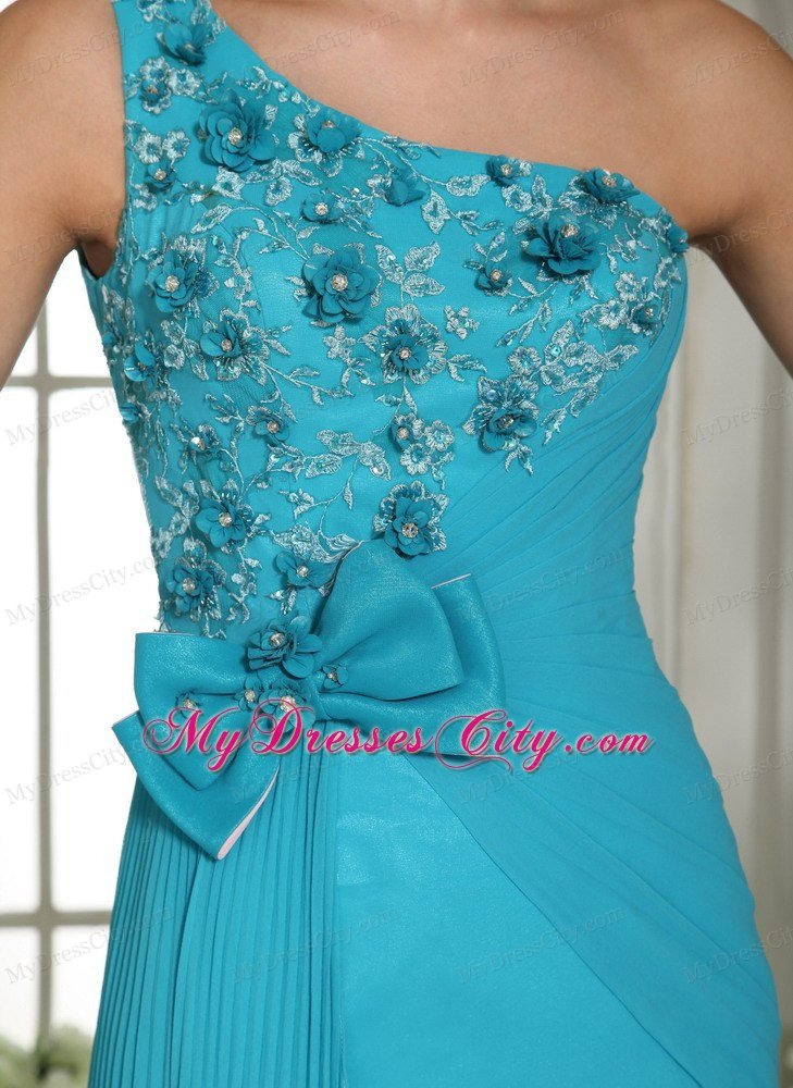 2013 Baby Blue Appliques Prom Gowns With One Shoulder