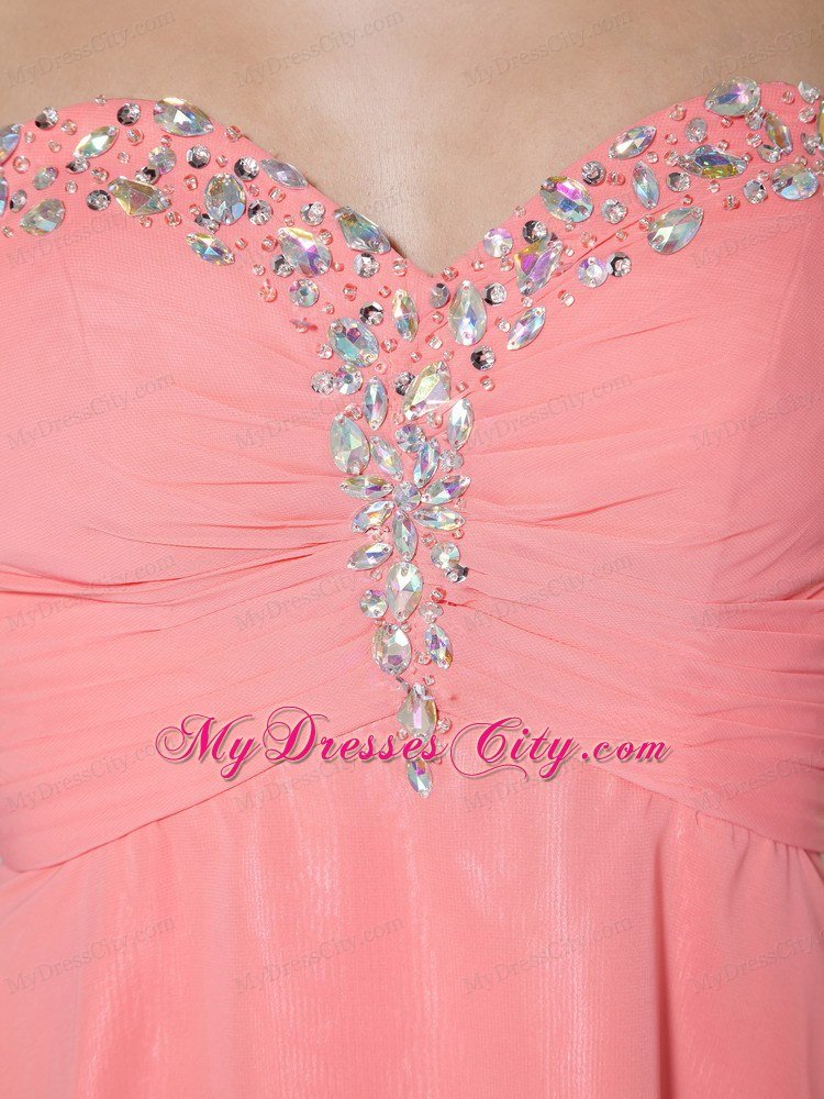 Empire Watermelon High-low Chiffon Beading Prom Dress