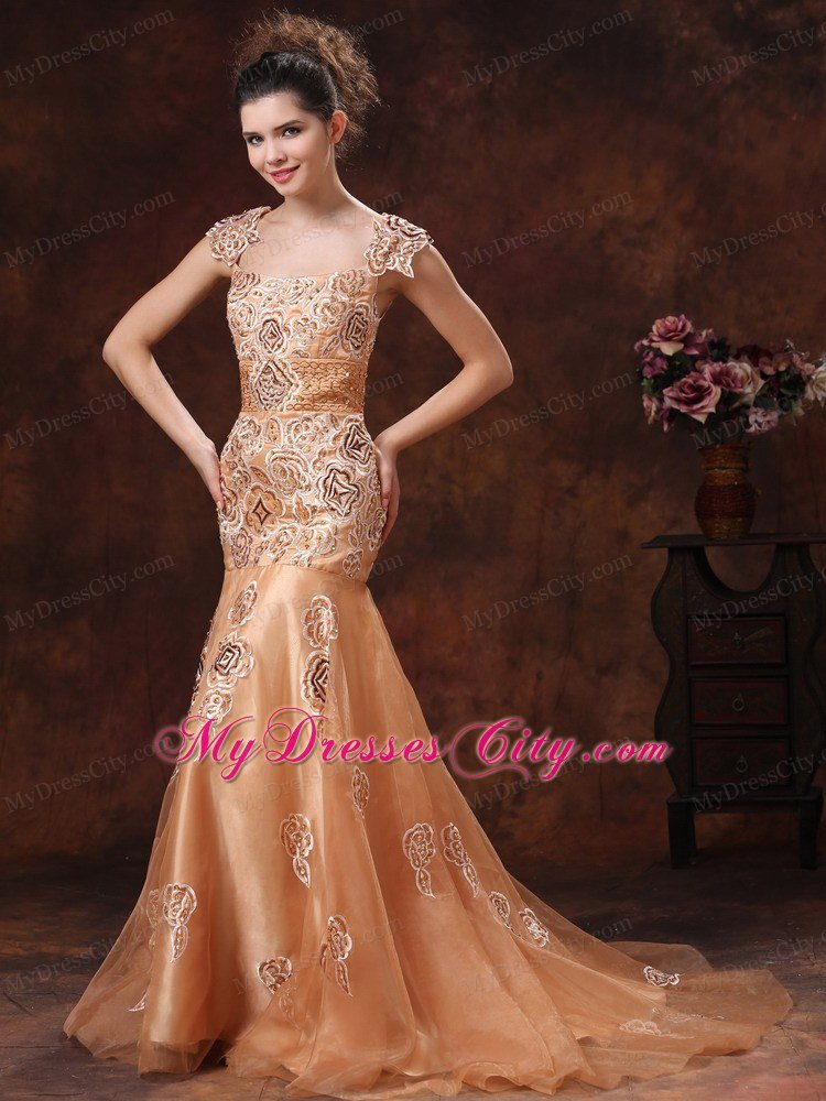 Brown Embroidery Square 2013 Prom Dress With Brush Train