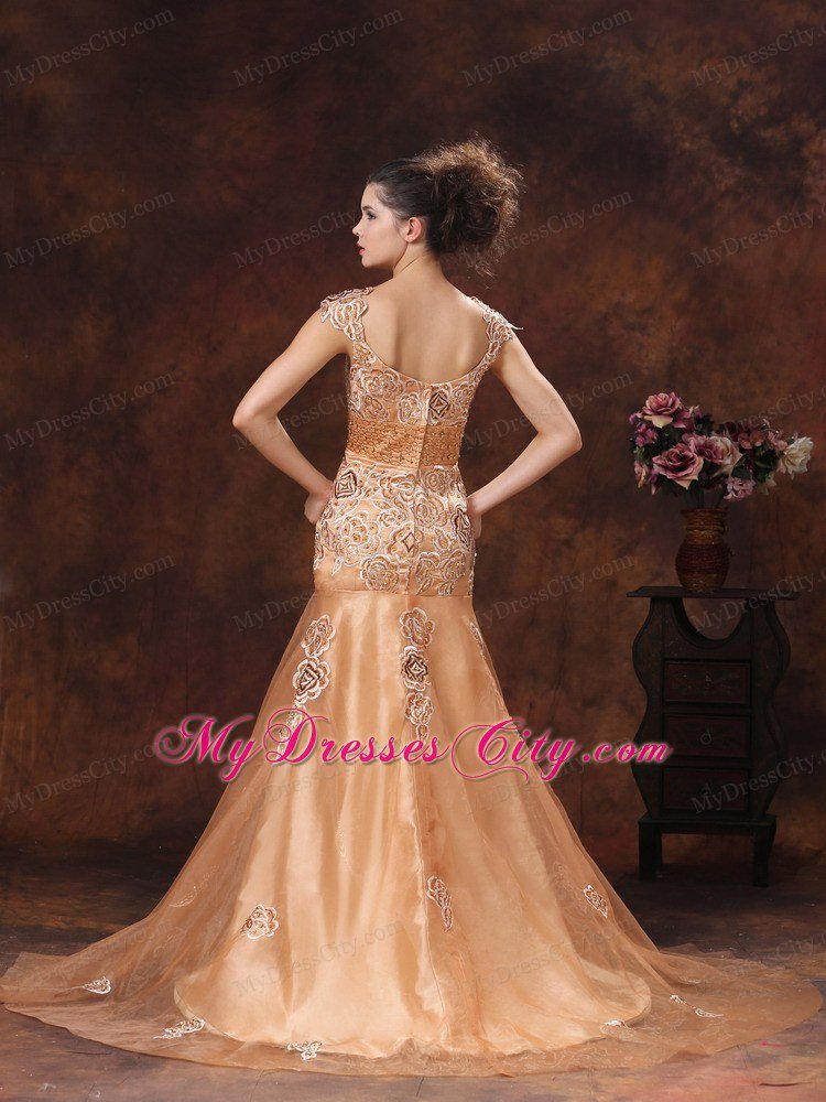 Brown Embroidery Square 2013 Prom Dress With Brush Train