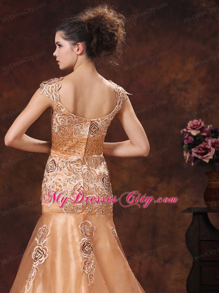 Brown Embroidery Square 2013 Prom Dress With Brush Train