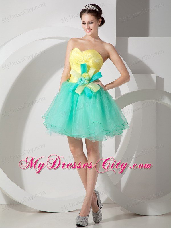 Apple Green and Yellow A-line Short Flowers Dress for Prom