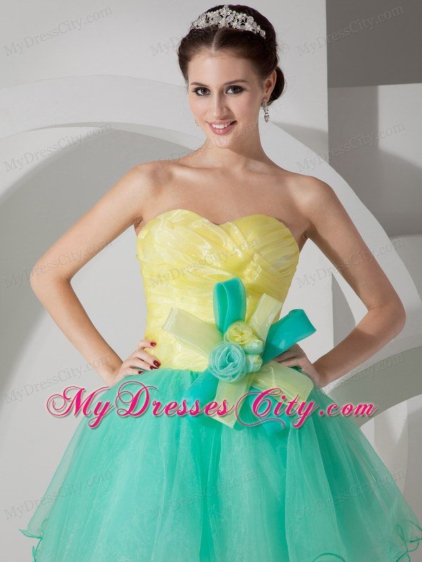 Apple Green and Yellow A-line Short Flowers Dress for Prom