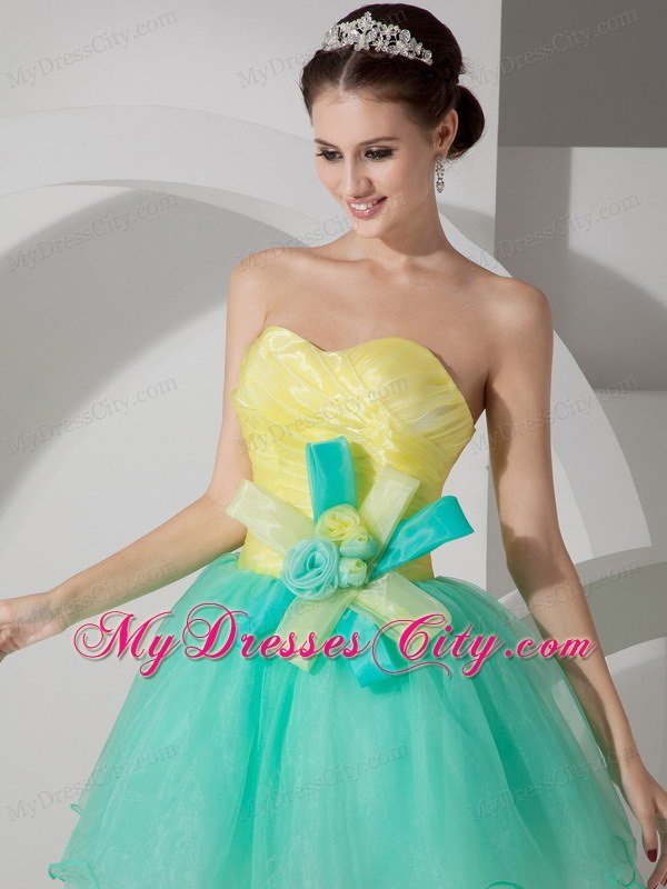 Apple Green and Yellow A-line Short Flowers Dress for Prom