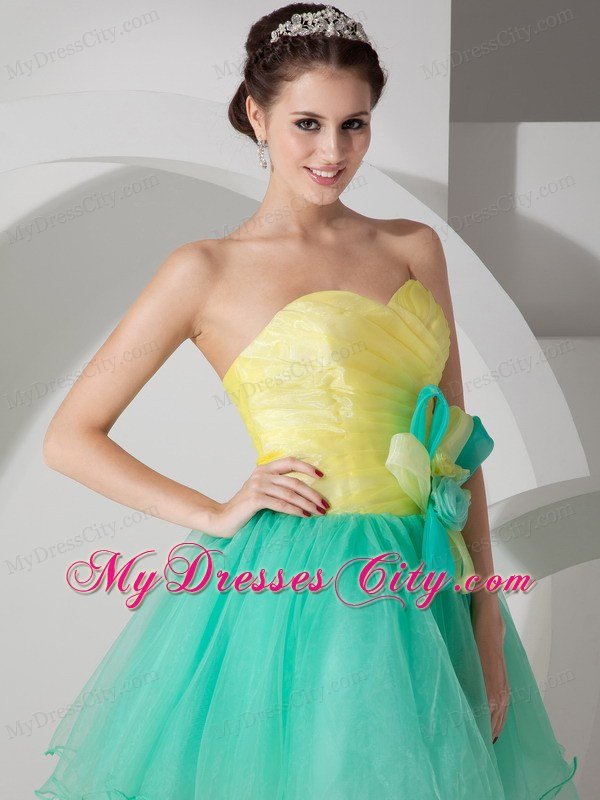 Apple Green and Yellow A-line Short Flowers Dress for Prom