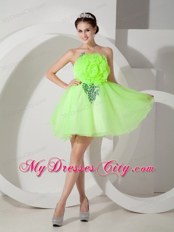 Mini-length Strapless Prom Dress with Hand Made Flowers